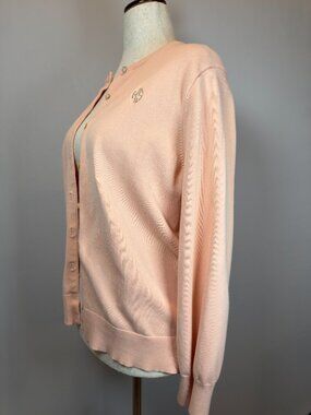 VTG Lands’ End Women’s Plus 1X Cotton Cardigan Peach Lightweight Spring 16W–18W